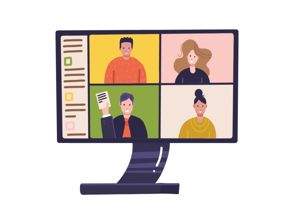 Presentation Types - Illustration of four people in a Zoom presentation session.