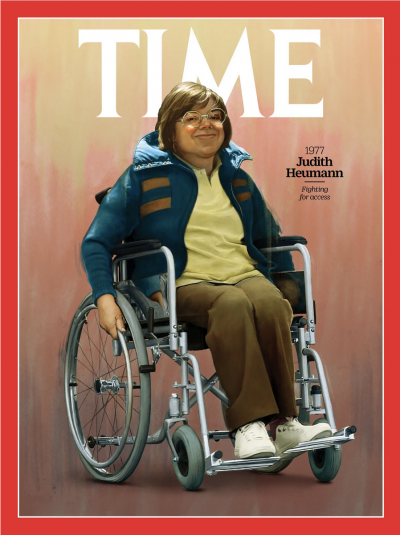 Judy Heumann sitting in a wheelchair on the cover of Time magazine.